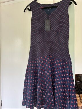 Tommy Hilfiger Navy A-Line Skirt with Red Geometric Print